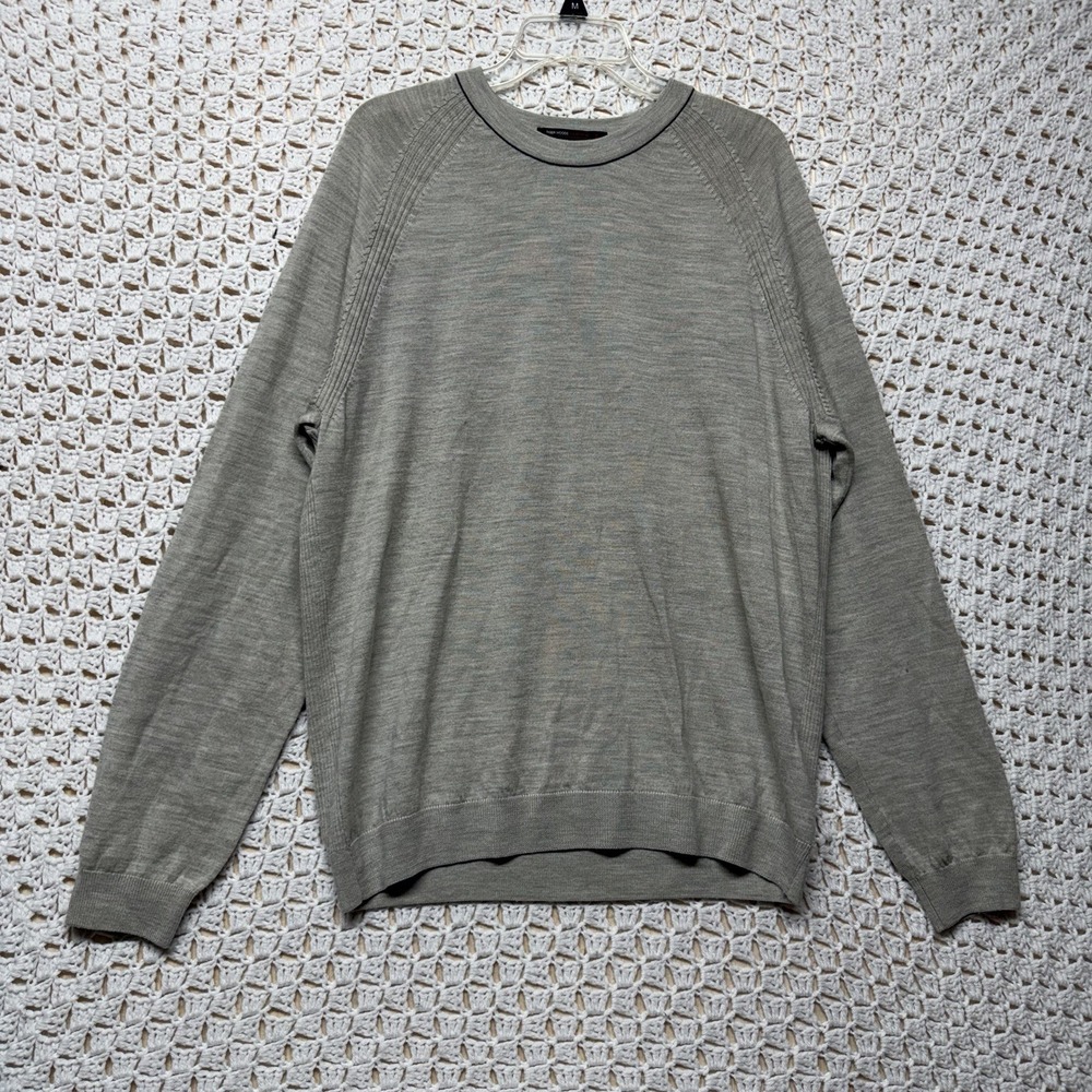 Tiger Woods 100%Merino Wool Sweater Mens Sz L Beige Golf Knit Long Sleeve